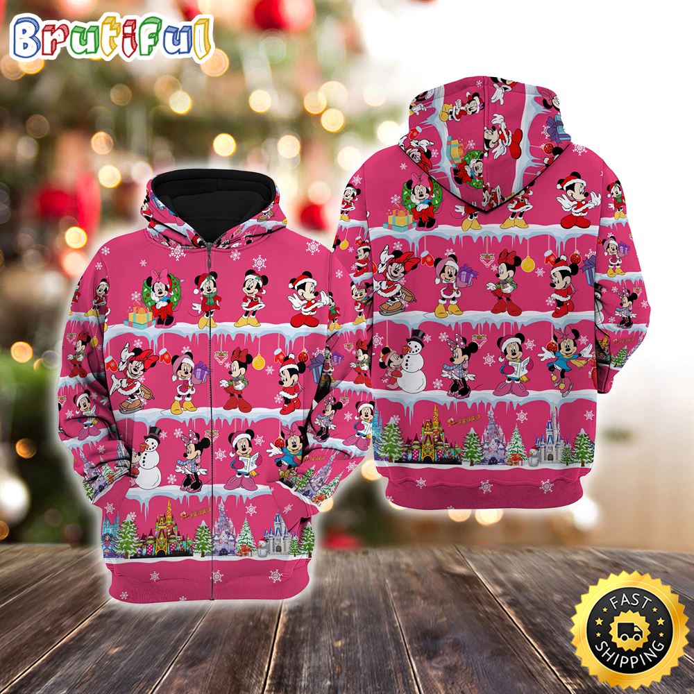 Minnie Mouse Pink Christmas Disney Christmas Hoodie All Over Print Shirts