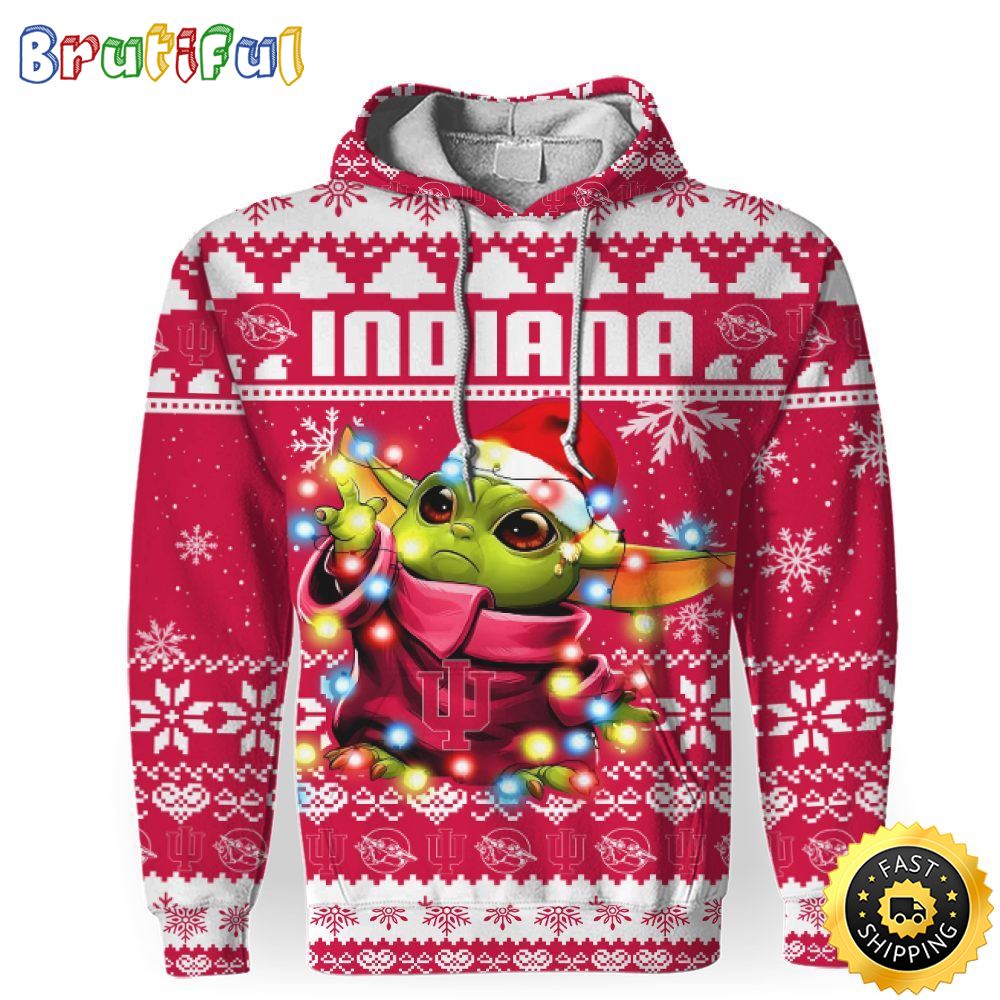 NCAA Indiana Hoosiers Baby Yoda Christmas Football Christmas Hoodie All Over Print Shirt