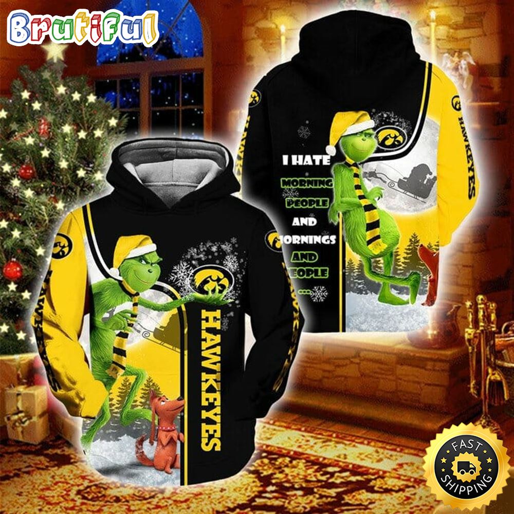 NCAA Iowa Hawkeyes The Grinch Christmas Football Christmas Hoodie All Over Print Shirt