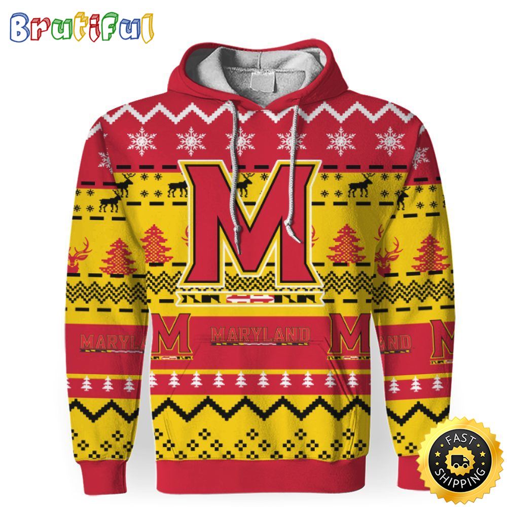 NCAA Maryland Terrapins Red Yellow Christmas Football Christmas Hoodie All Over Print Shirt