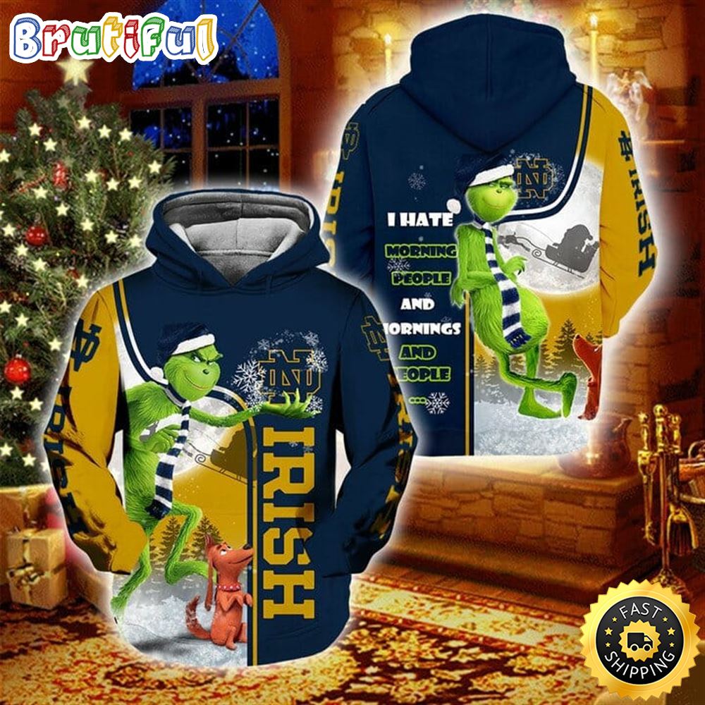 NCAA Notre Dame Fighting Irish The Grinch Christmas Football Christmas Hoodie All Over Print Shirt