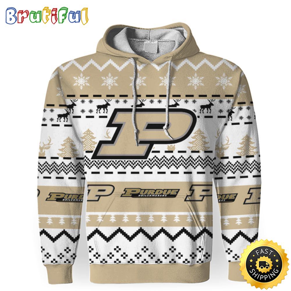NCAA Purdue Boilermakers Gold White Christmas Football Christmas Hoodie All Over Print Shirt