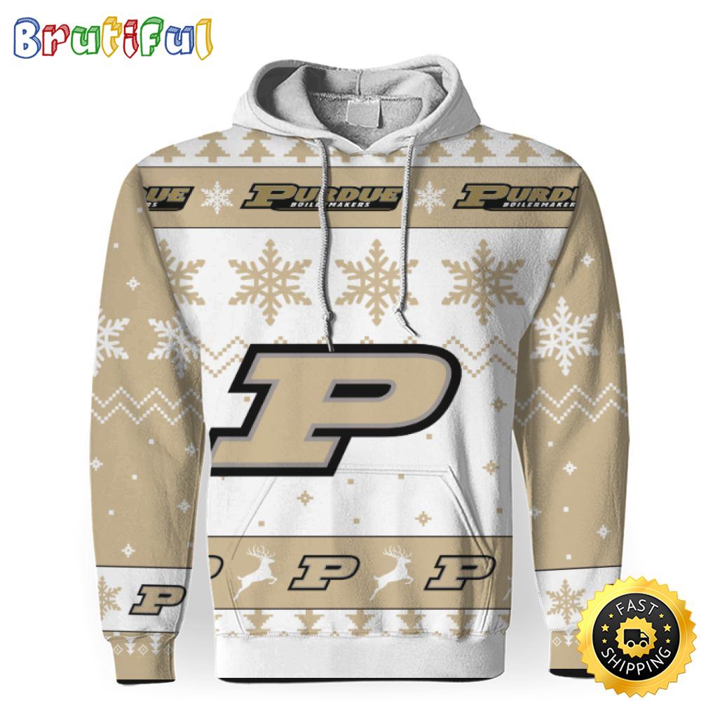NCAA Purdue Boilermakers White Gold Christmas Football Christmas Hoodie All Over Print Shirt