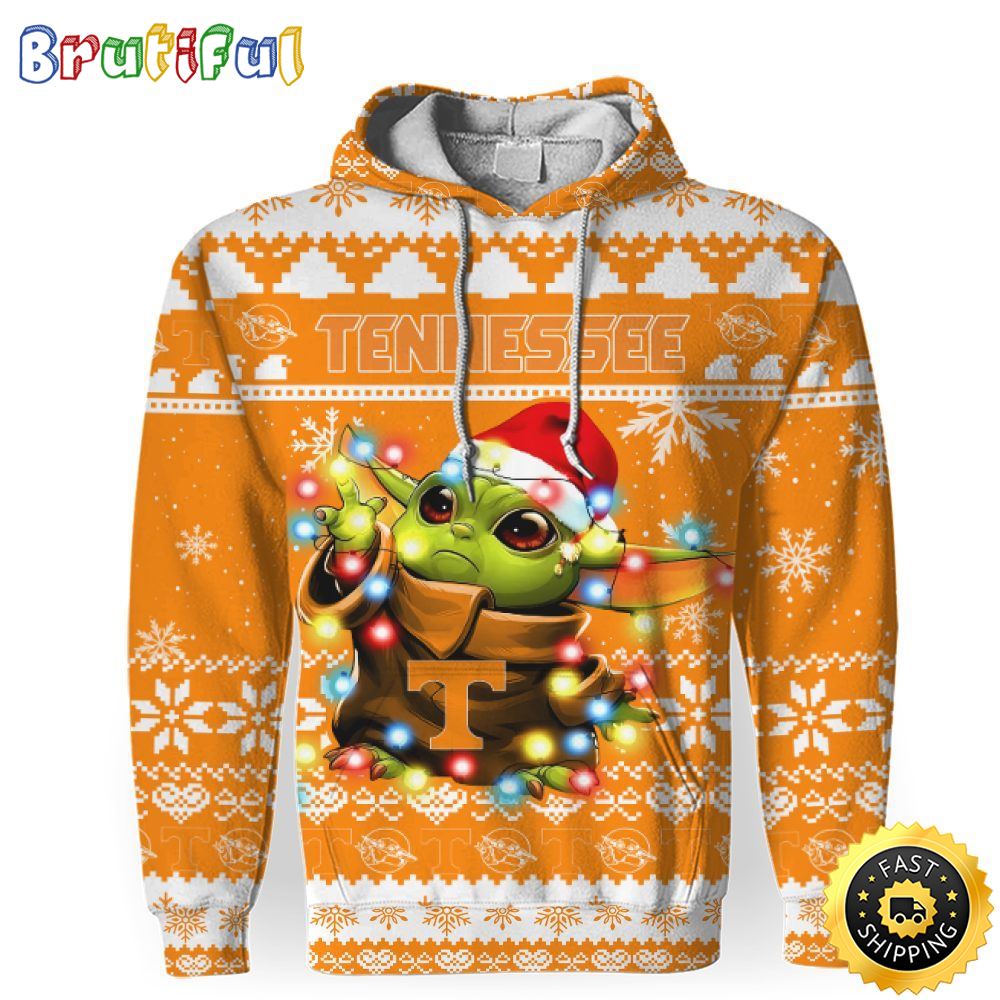 NCAA Tennessee Volunteers Baby Yoda Christmas Football Christmas Hoodie All Over Print Shirt