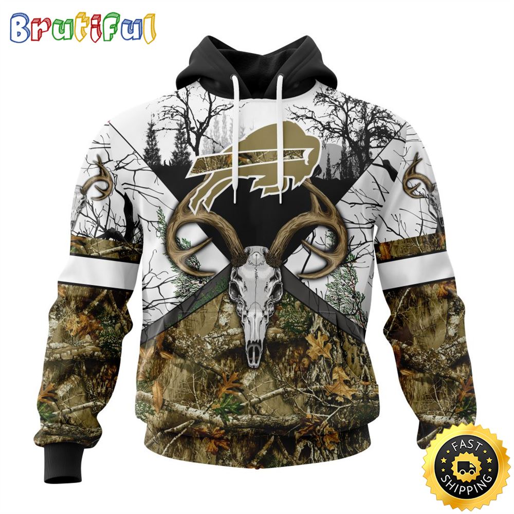 NFL Buffalo Bills 3D Hoodie All Over Print Deer Skull And Forest Pattern Custom Name And Number Hoodie