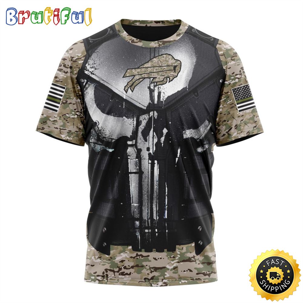 NFL Buffalo Bills 3D T Shirt Punisher Skull Camo Veteran Kits Represent  Your Team