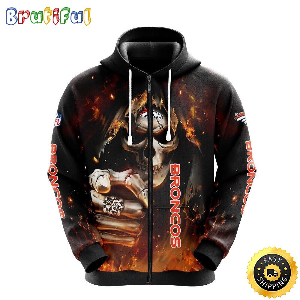 NFL Denver Broncos 3D Hoodie All Over Print Skull Embrace Team Pride