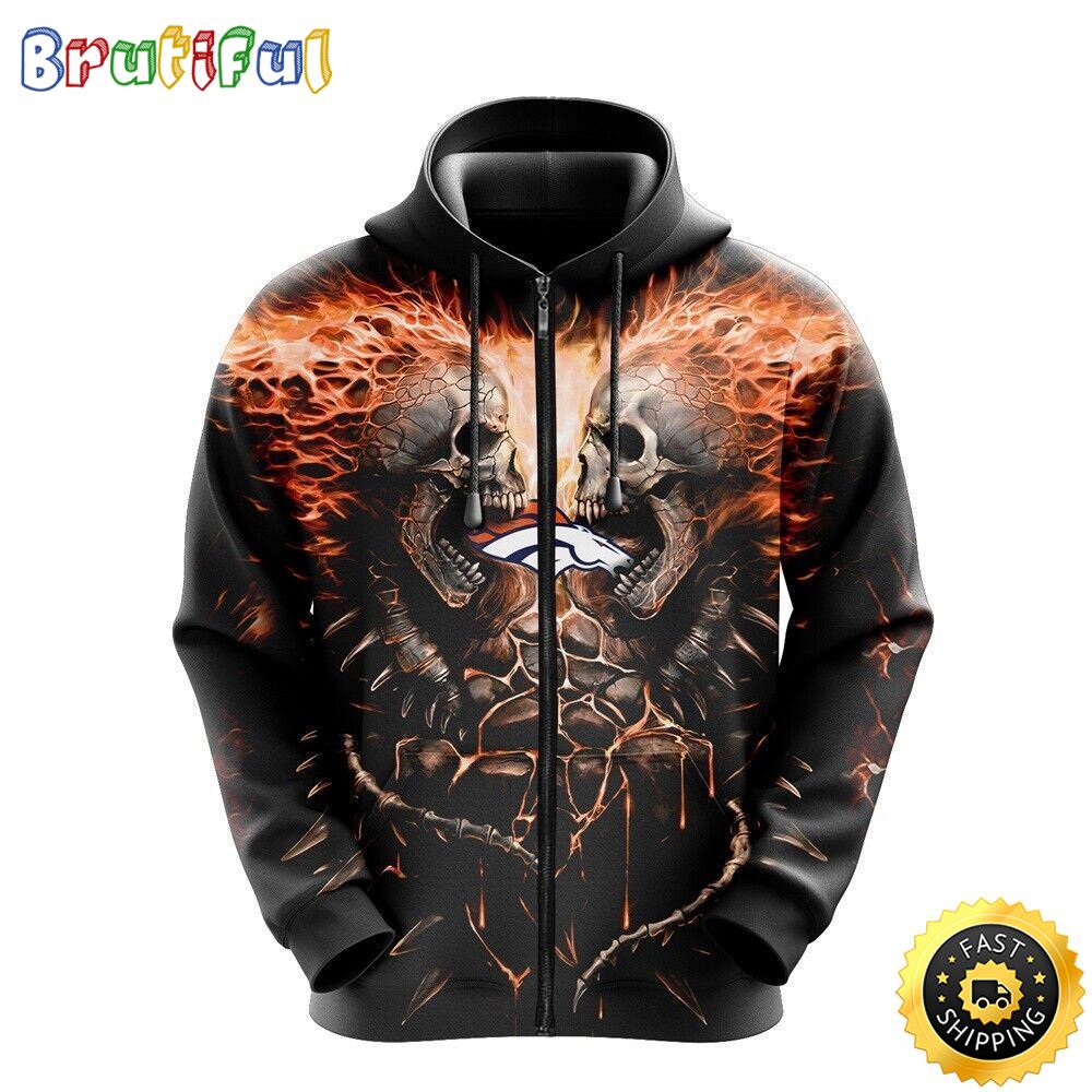NFL Denver Broncos 3D Hoodie All Over Print Skull Stand Out In The Crowd