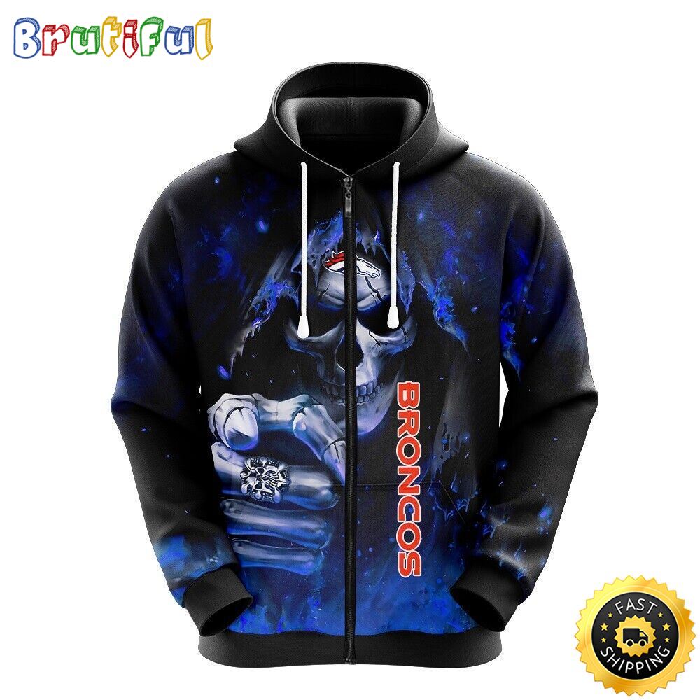 NFL Denver Broncos 3D Hoodie All Over Print Skull Stay Cozy and Stylish