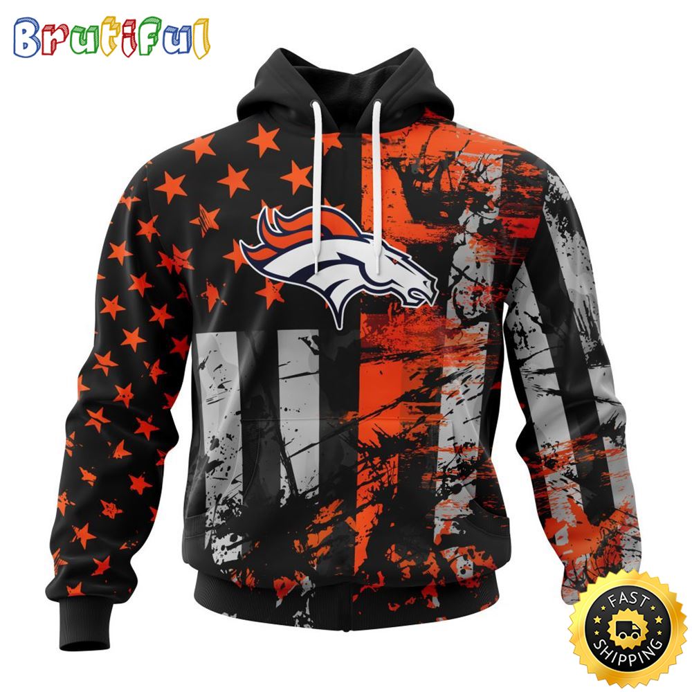 NFL Denver Broncos 3D Hoodie Classic Grunge American Flag Stylish Warmth For Fans