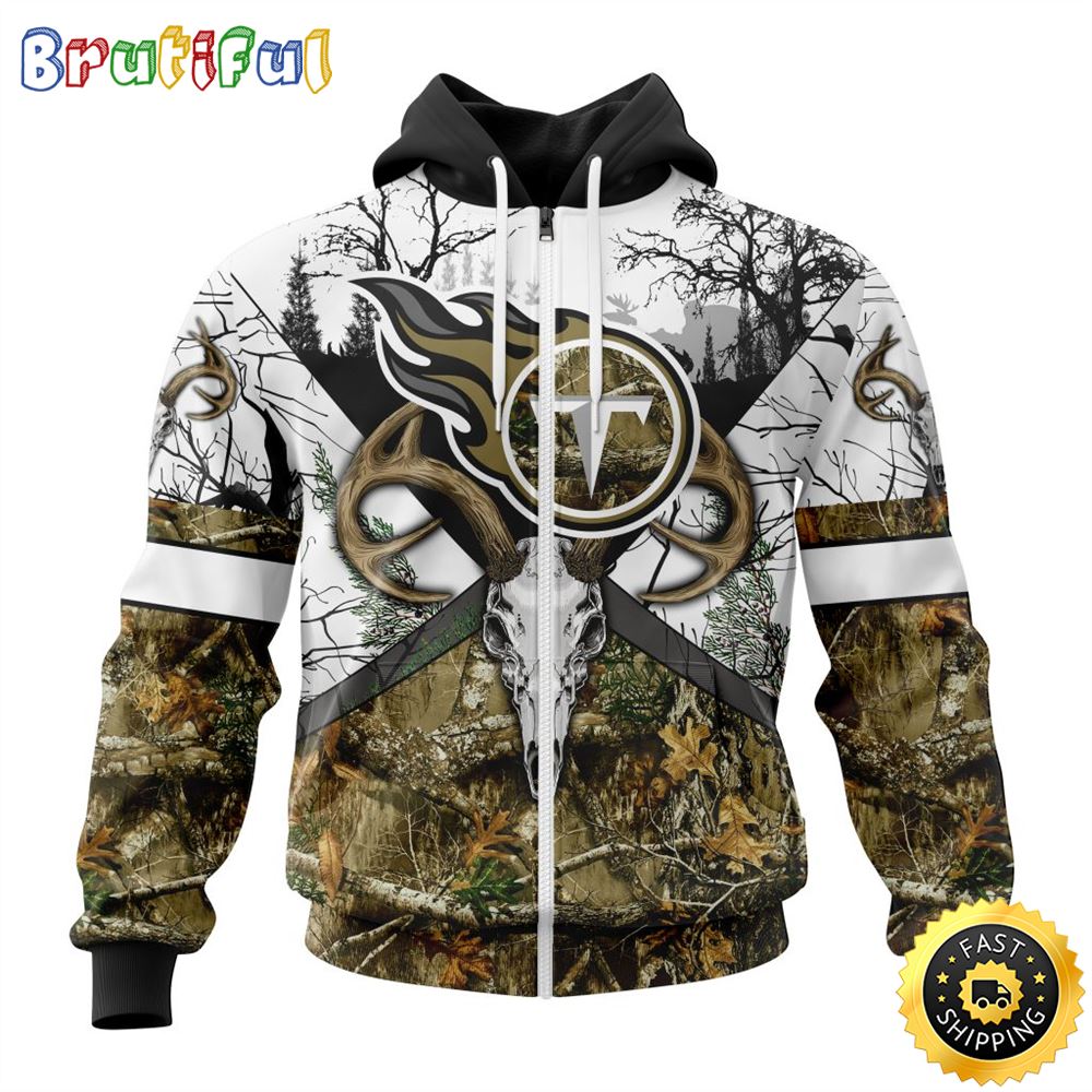 NFL Tennessee Titans Zip Hoodie 3D All Over Print Deer Skull And Forest Pattern Custom Name And Number Hoodie