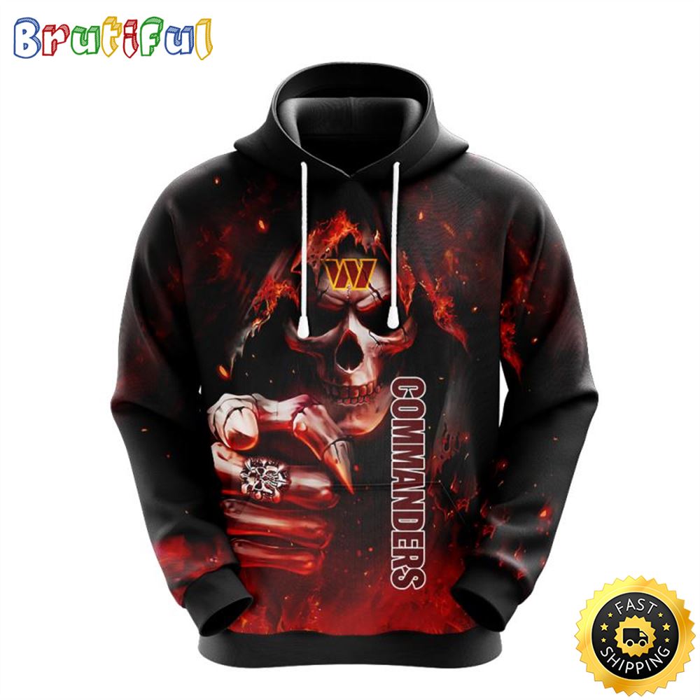 NFL Washington Commanders 3D Hoodie All Over Print Skull Fashionable Game Time Attire