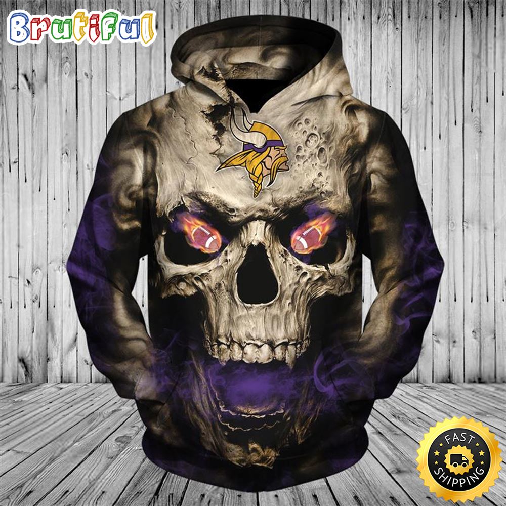 N.F.L.Minnesota Vikings _ Neon Glowing Fiery Vikings Football Eyes 3D Hoodie All Over Print Shirts