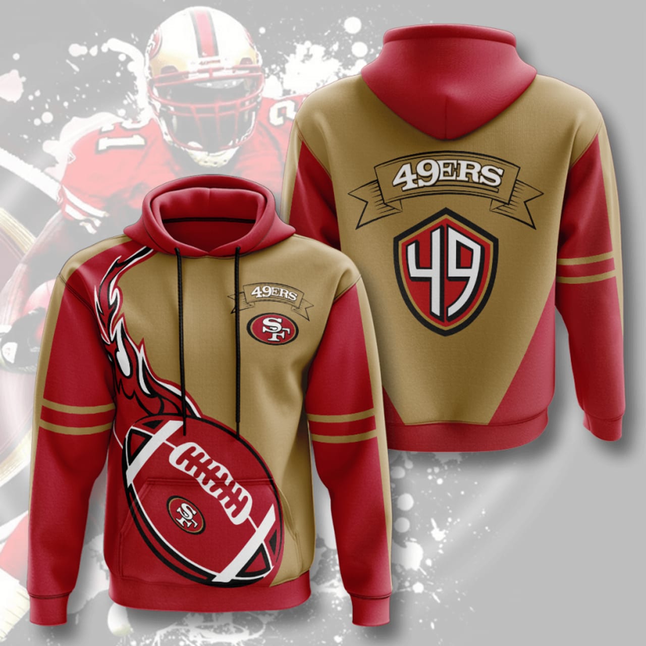 N.F.L.San Francisco 49ers Red _ Gold Pullover All Over Print Shirt