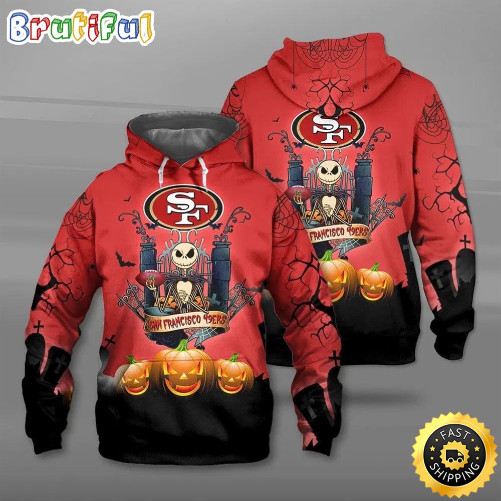 N.F.L.San Franciso 49ers _ Classic Jack Skellington Animated Horror Character 3d All Over Print Shirt