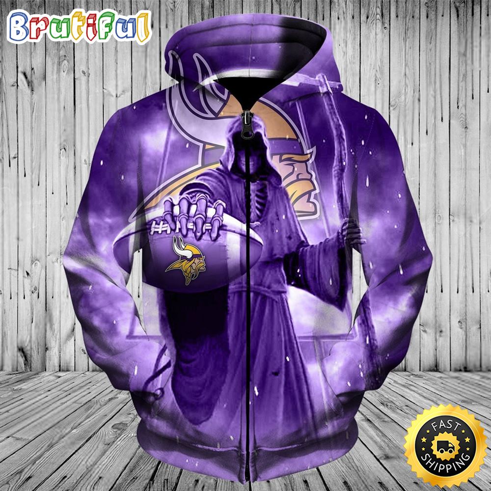 N.F.L.Vikings Grimm Reaper _ Sudden Death 3D Hoodie All Over Print Shirts