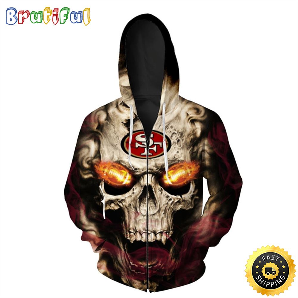 On Fire In Skulls Eyes 3d Neon Skull _ San Francisco 49ers Blazing Football All Over Print Shirt