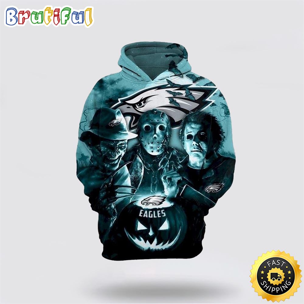 Philadelphia Eagles Horror Characters Movie Halloween 3D Hoodie All Over Printed
