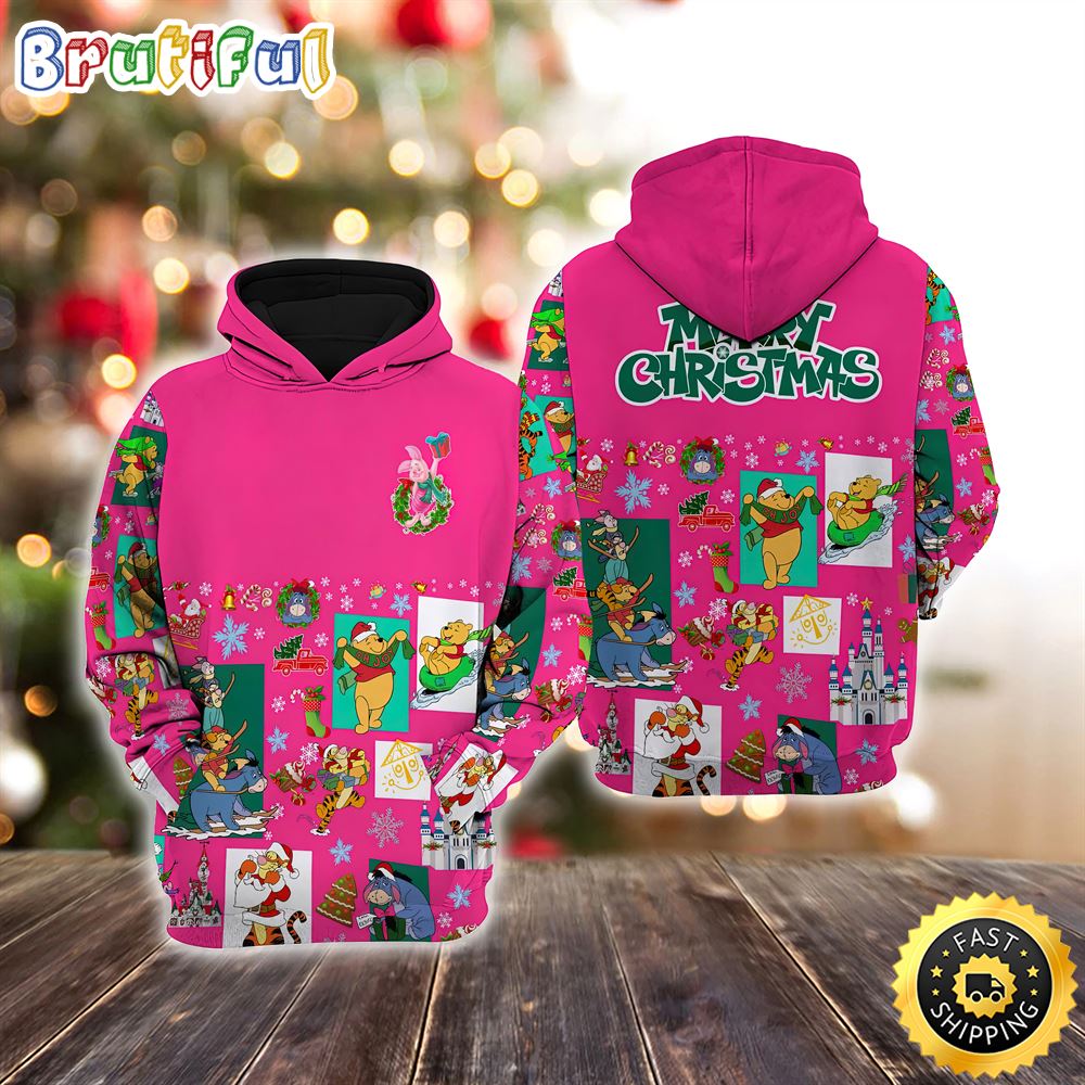 Piglet Pink Christmas Disney Christmas Hoodie All Over Print Shirts