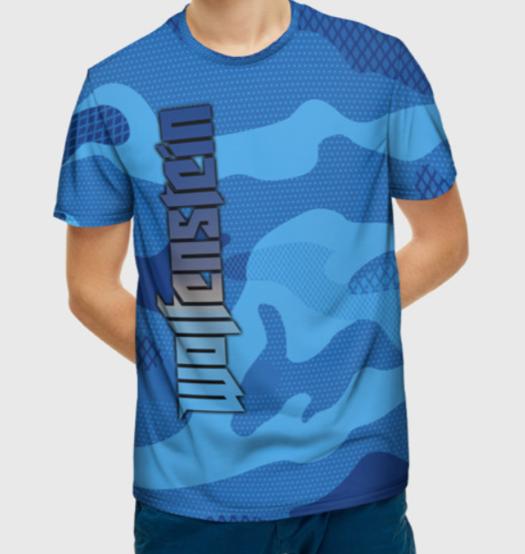 Wolfenstein camouflage blue print 3D T-shirt