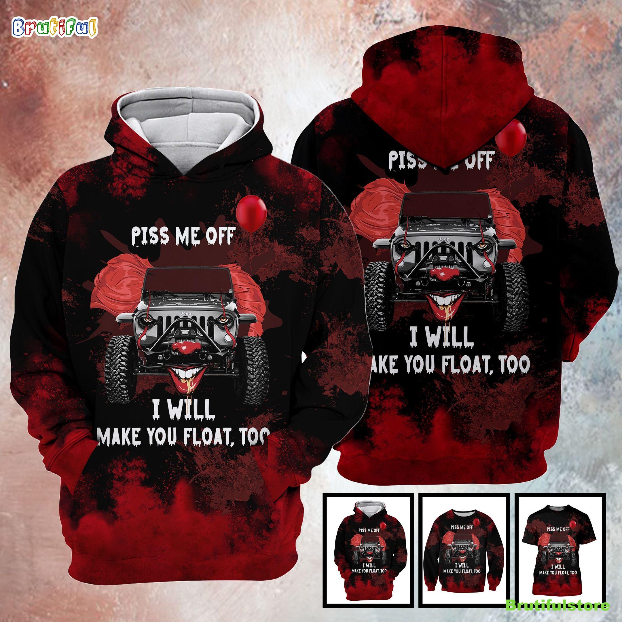 regularPennywise IT Piss Me Off I Will Make You Float Too Horror Movie Halloween All Over Print 3D Shirt