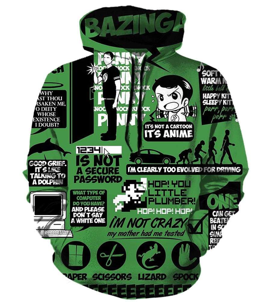 Big Bang Theories Pullover Green 3D Hoodie