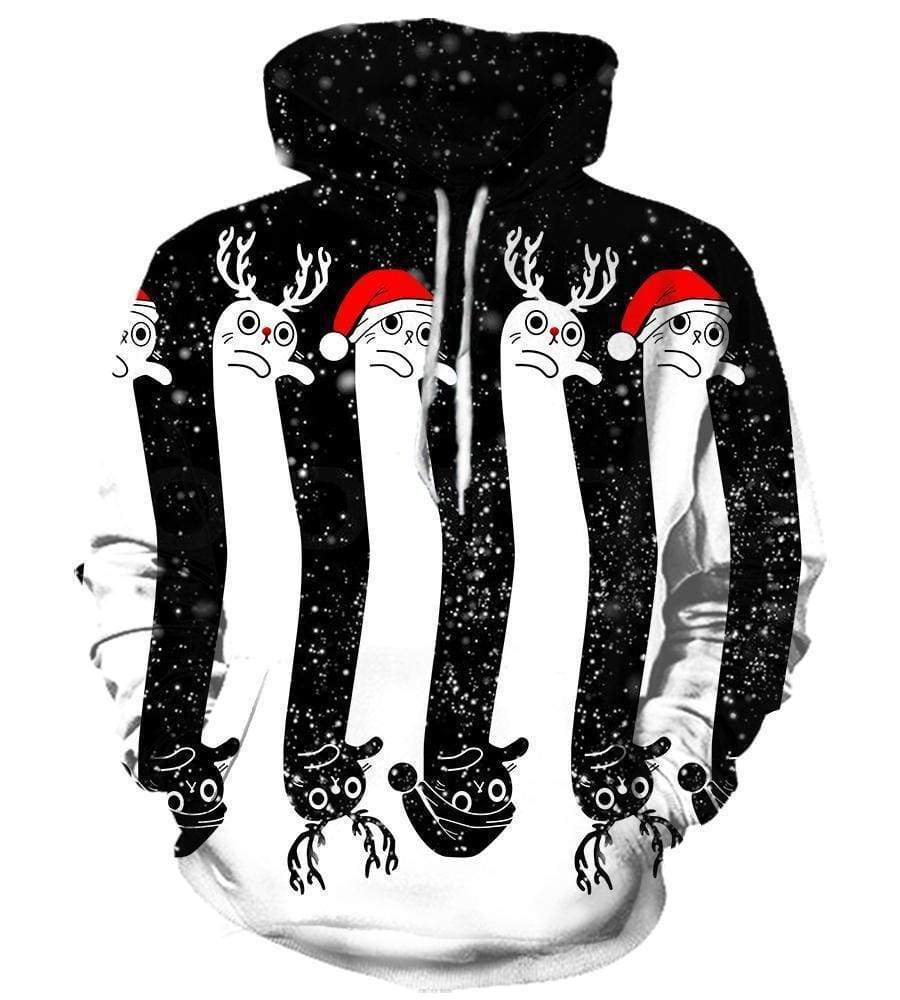 Winter Christmas Deer Hoodies - Pullover Black 3D Hoodie