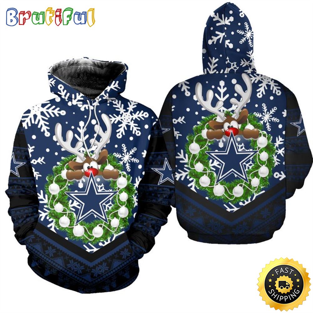 Dallas Cowboys Christmas Reindeer Football NFL All Over Print Hoodie Shirt