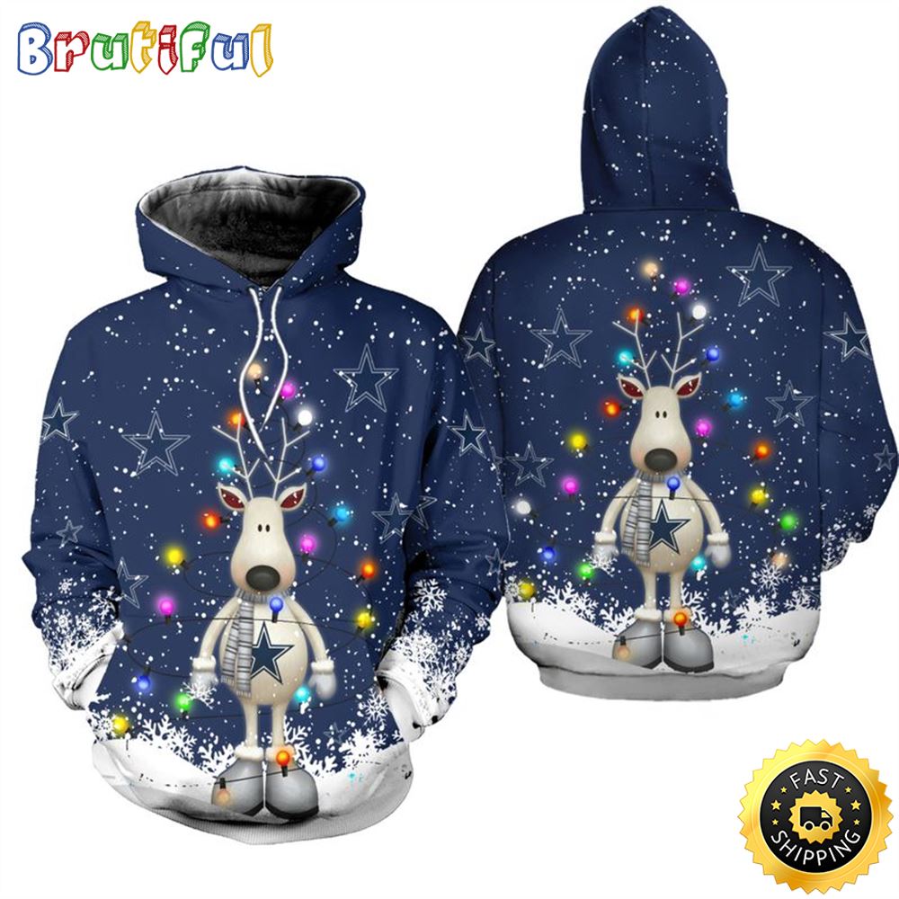 Dallas Cowboys Christmas Reindeer Football NFL All Over print Christmas Hoodie (2)