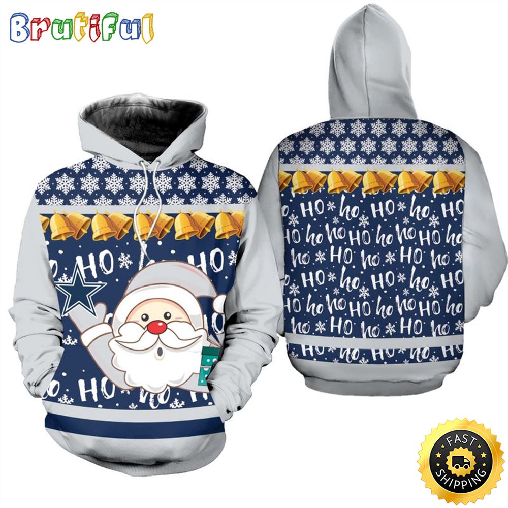 Dallas Cowboys Christmas Santa Claus Football NFL All Over Print Hoodie Shirt