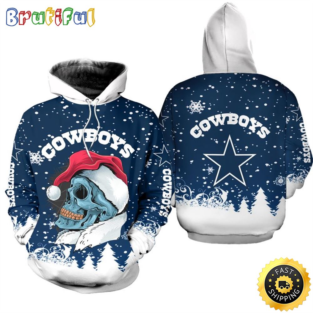 Dallas Cowboys Christmas Skull Football NFL All Over Print Hoodie Shirt