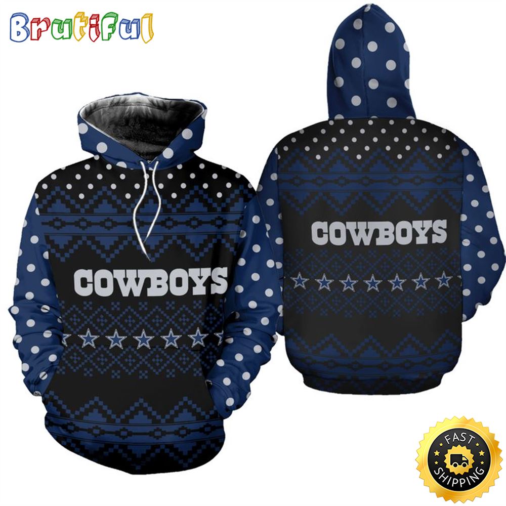 Dallas Cowboys Christmas Snowflakes Football NFL All Over print Christmas Hoodie