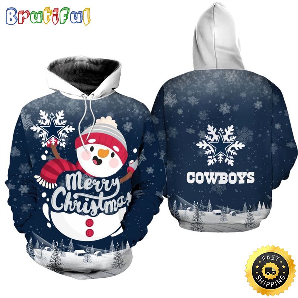 Dallas Cowboys Christmas Snowman Football All Over print Christmas Hoodie