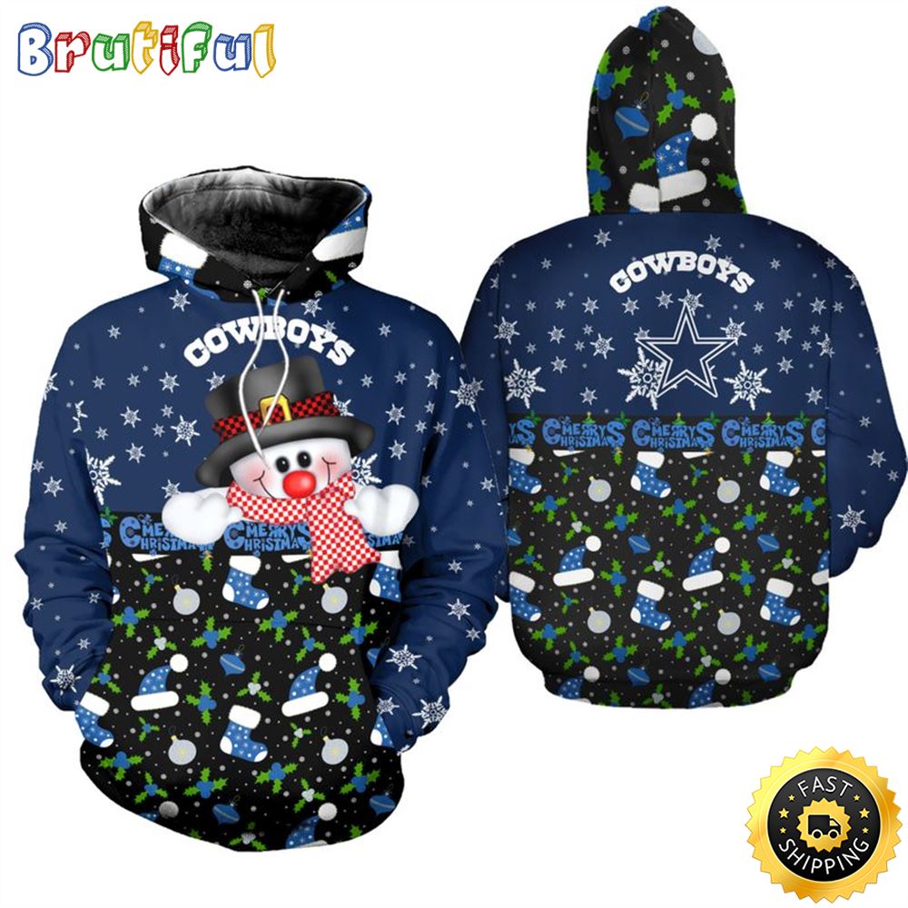 Dallas Cowboys Christmas Snowman Football NFL All Over Print Hoodie Shirt