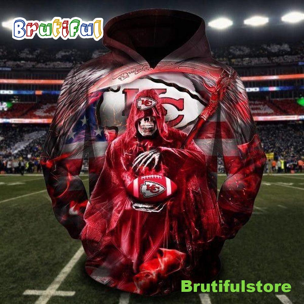 Kansas City Chiefs Hoodie Death Skul 3D All Over Print Shirt