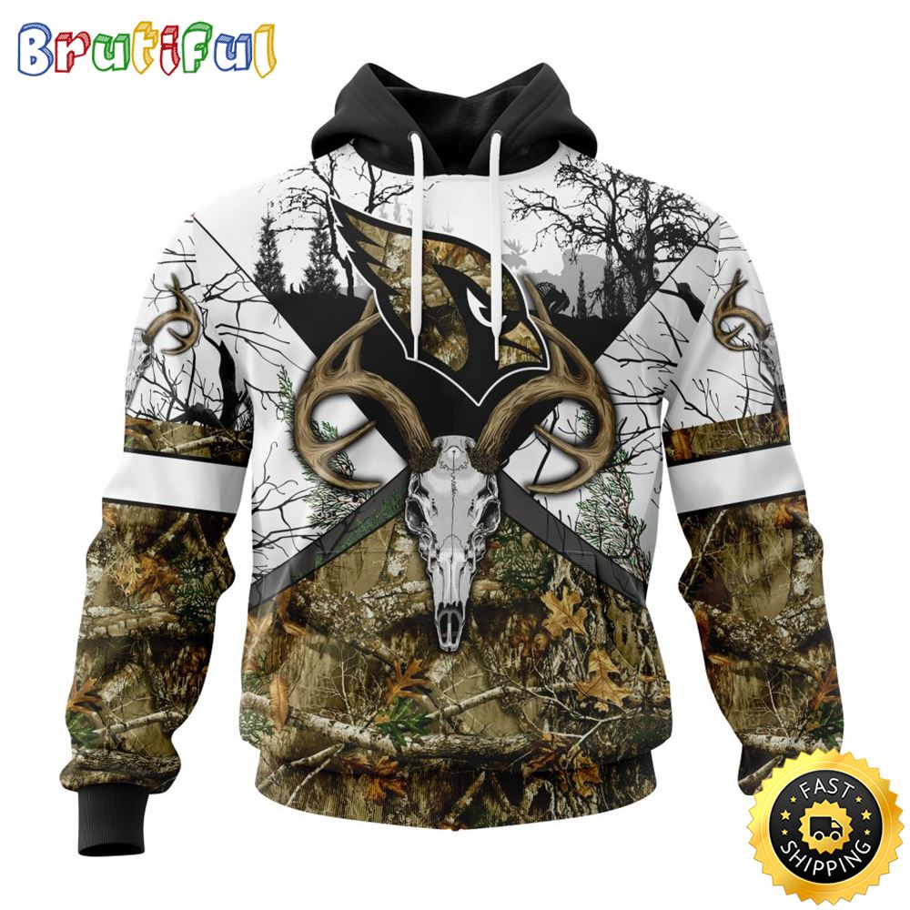 NFL Arizona Cardinals 3D Hoodie All Over Print Deer Skull And Forest Pattern Custom Name And Number Hoodie