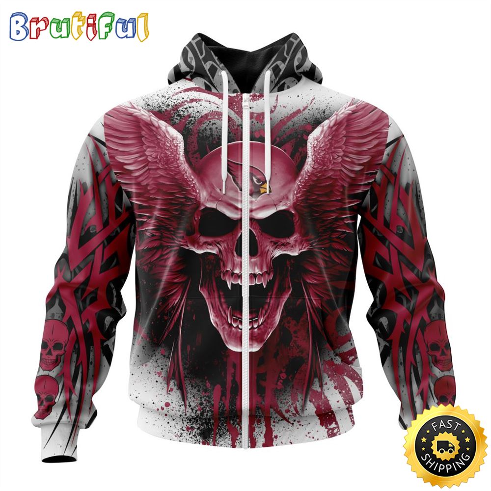 NFL Arizona Cardinals Zip Hoodie 3D All Over Print Special Kits With Skull Unite In Team Colors