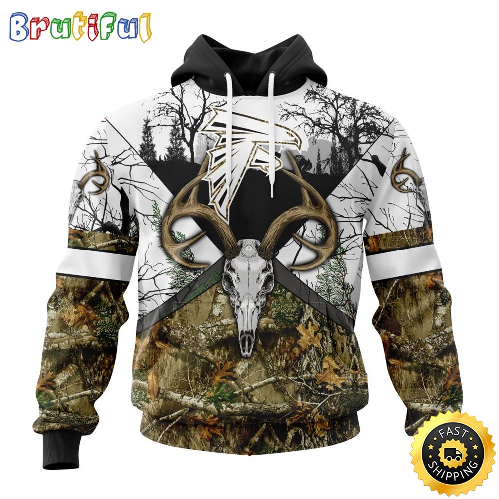 NFL Atlanta Falcons 3D Hoodie All Over Print Deer Skull And Forest Pattern Custom Name And Number Hoodie