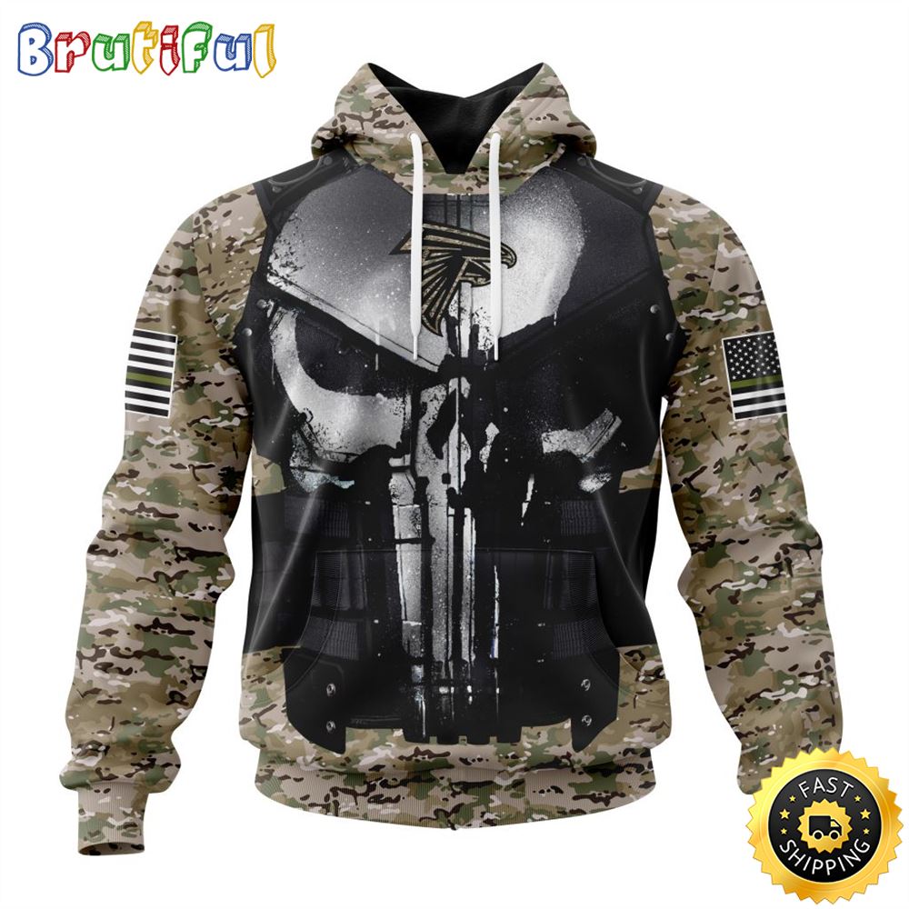 NFL Atlanta Falcons 3D Hoodie All Over Print Punisher Skull Camo Veteran Kits Custom Name And Number Hoodie