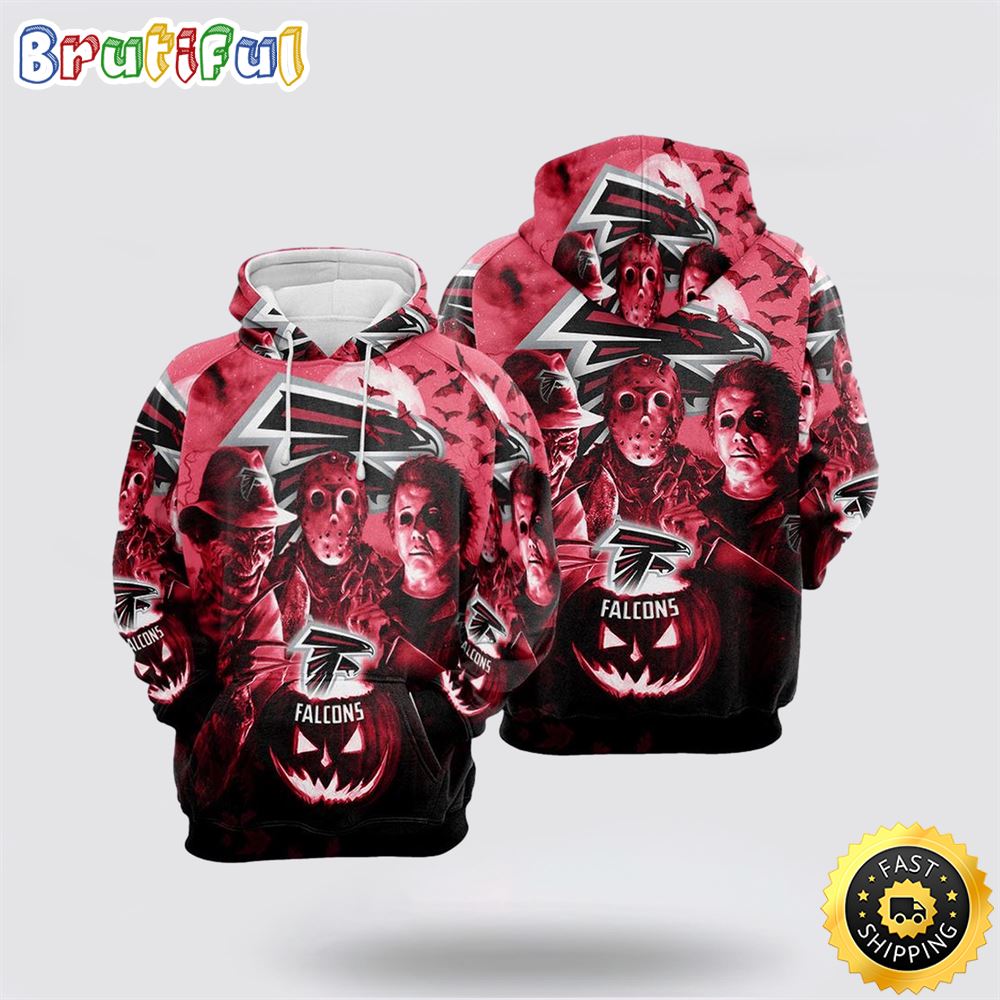 NFL Atlanta Falcons All Over Print 3D Hoodie Halloween Horror Night Gift For Football Fans