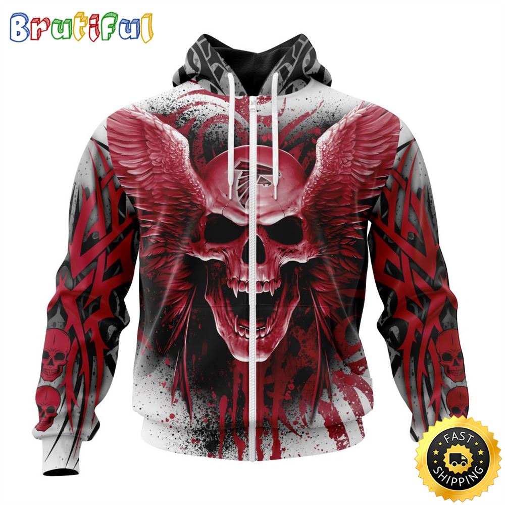 NFL Atlanta Falcons Zip Hoodie 3D All Over Print Special Kits With Skull Unite In Team Colors