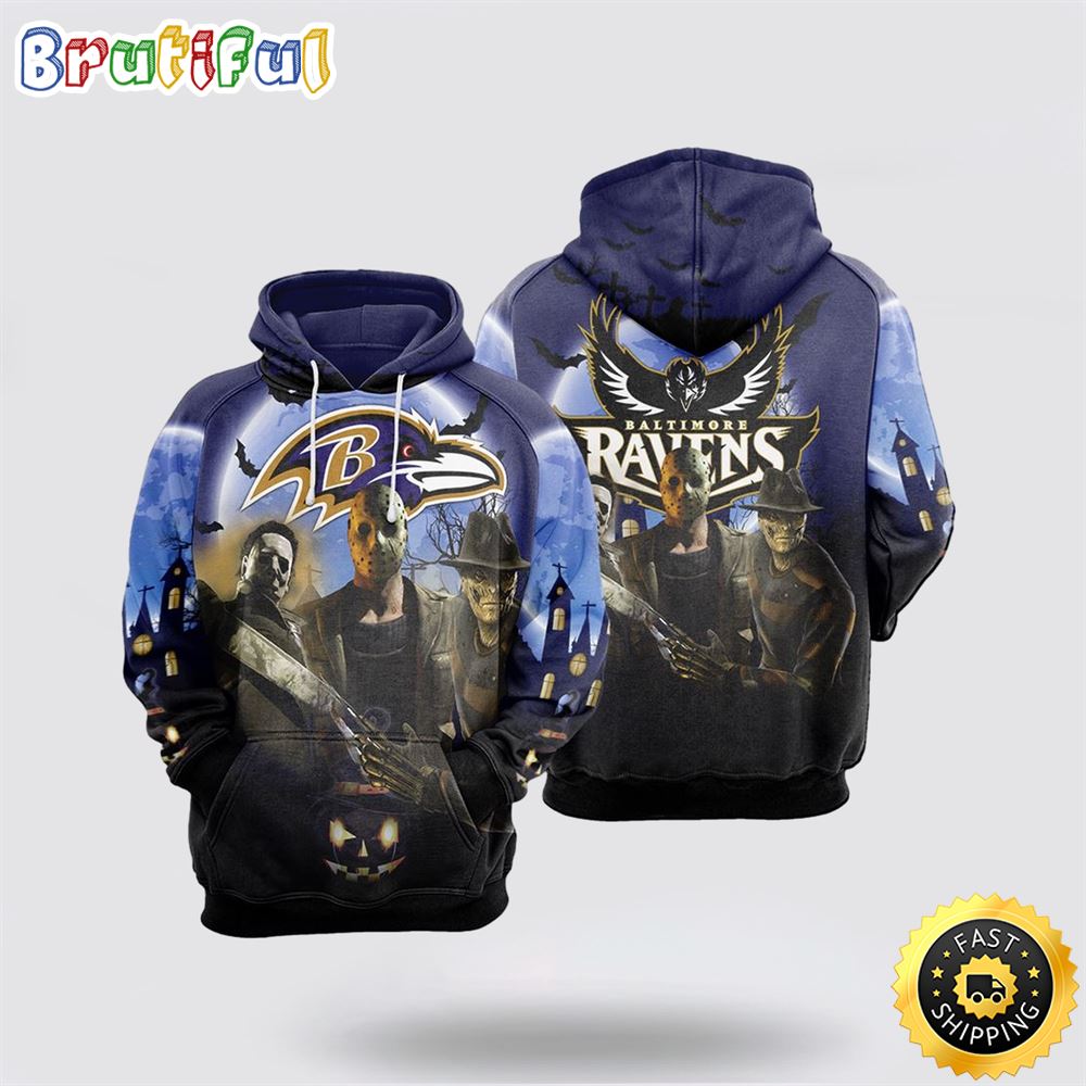 NFL Baltimore Raven All Over Print 3D Hoodie Halloween Horrored Gift For Football Fans