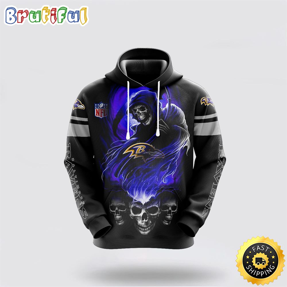 NFL Baltimore Ravens 3D Hoodie All Over Print Skull Elevate Your Game