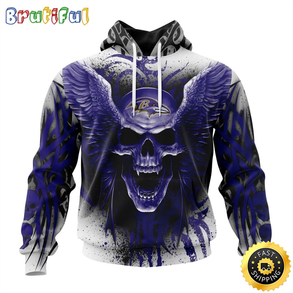 NFL Baltimore Ravens 3D Hoodie All Over Print Special Kits With Skull Unite In Team Colors