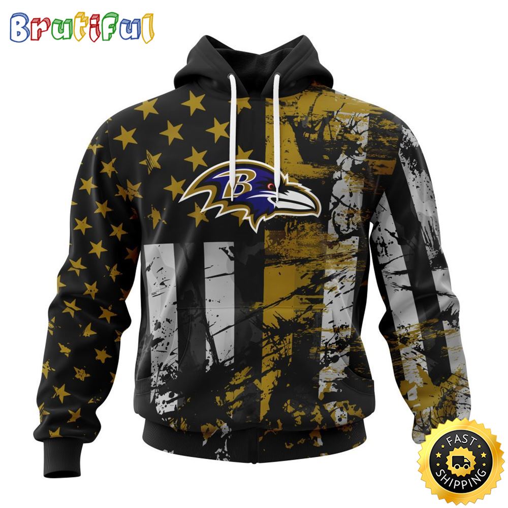 NFL Baltimore Ravens 3D Hoodie Classic Grunge American Flag Stylish Warmth For Fans