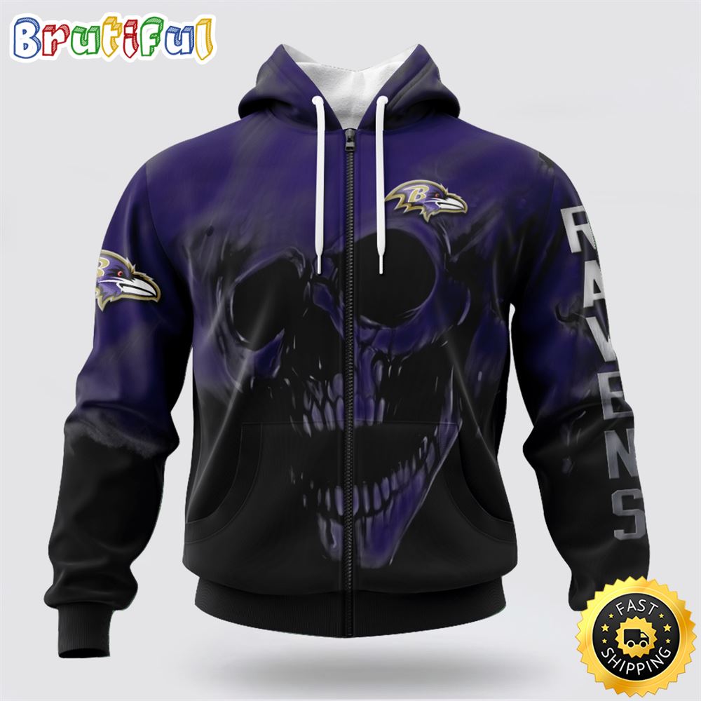 NFL Baltimore Ravens 3D Hoodie Printed Halloween Skull Custom Name And Number Show Team Pride