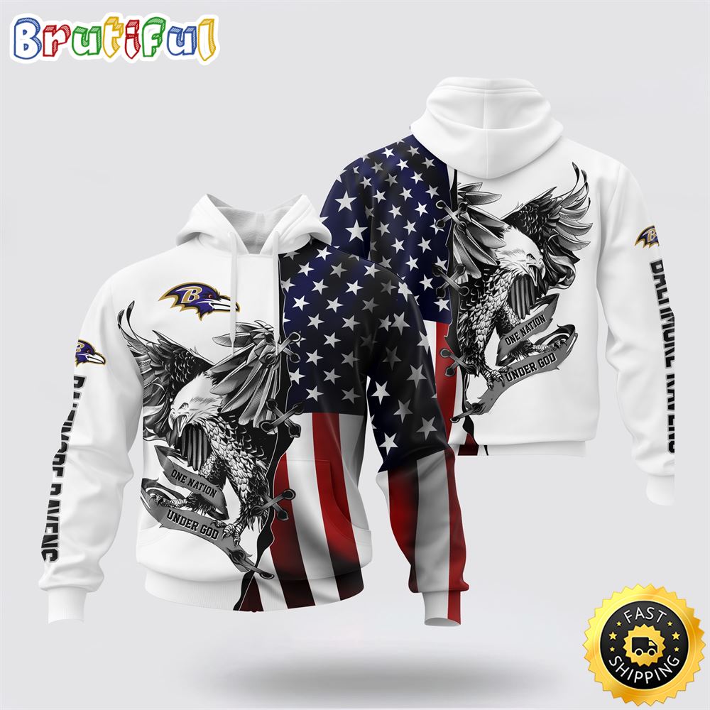 NFL Baltimore Ravens 3D Hoodie Usa Flag Eagle Score Big On Game Day