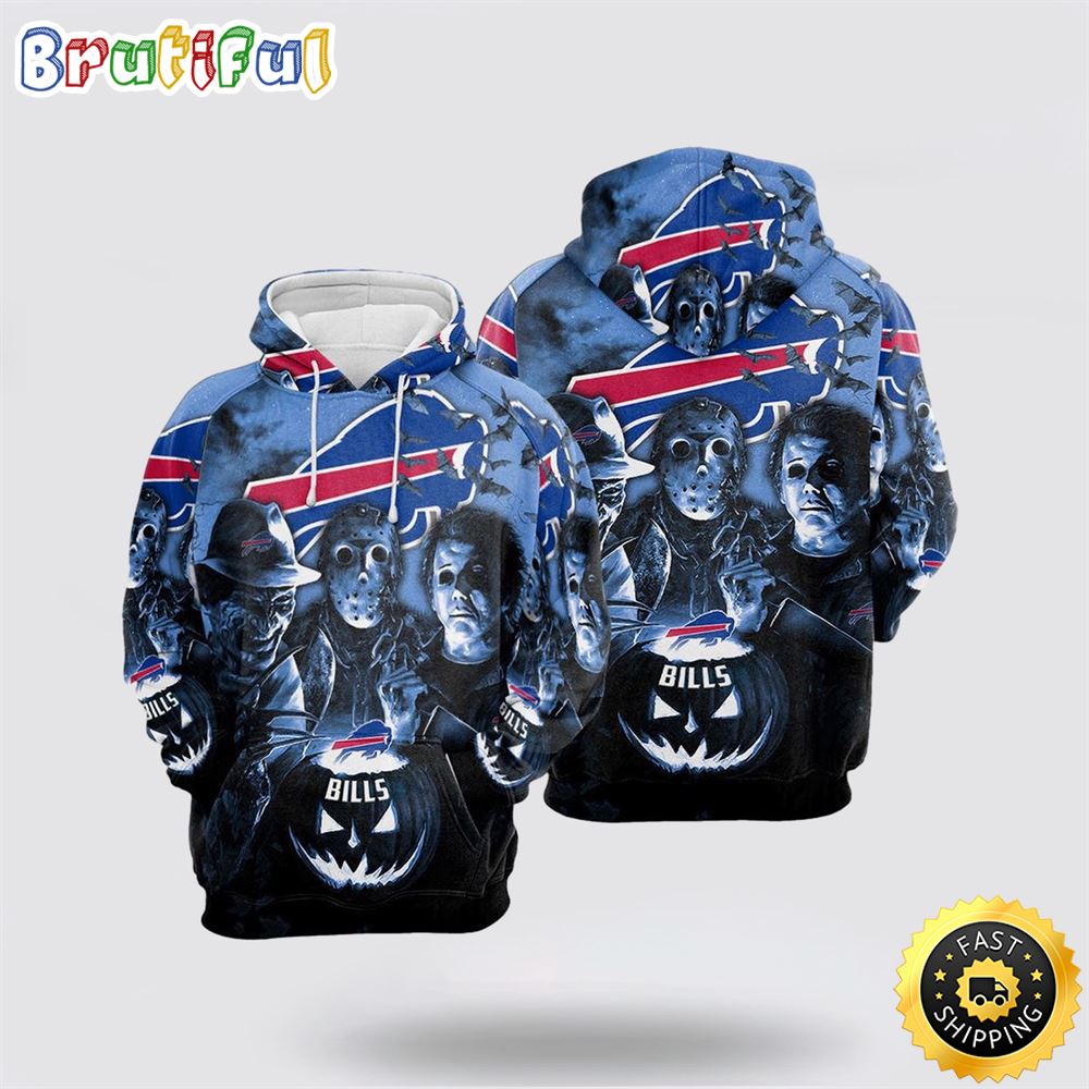 NFL Buffalo Bills All Over Print 3D Hoodie Halloween Horror Night Gift For Football Fans