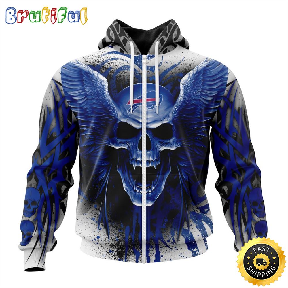 NFL Buffalo Bills Zip Hoodie 3D All Over Print Special Kits With Skull Unite In Team Colors