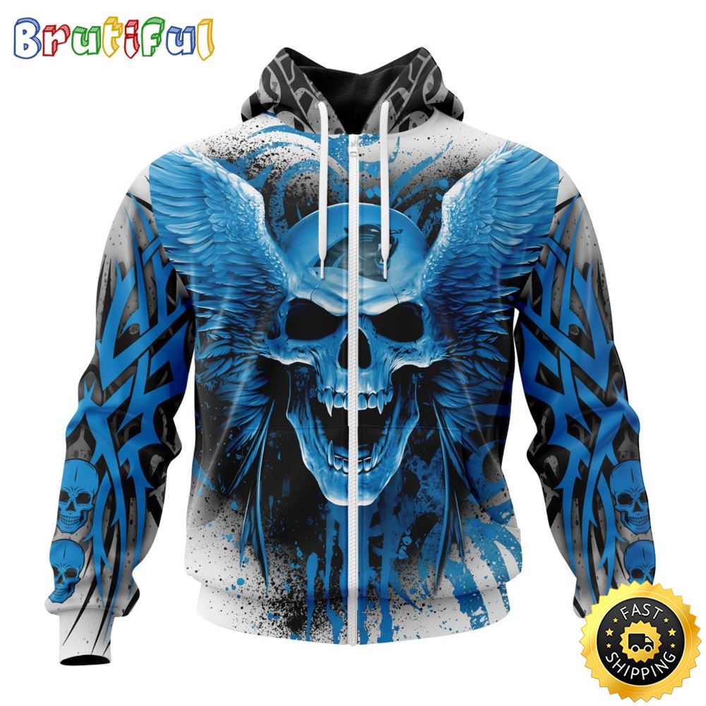 NFL Carolina Panthers Zip Hoodie 3D All Over Print Special Kits With Skull Unite In Team Colors